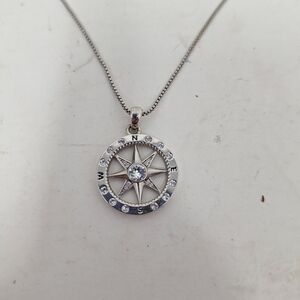 Compass Rose Necklace Cubic Zirconia Gemstones Pendant Wanderlust Silver Chain
